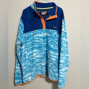 Lands’ End brand heritage fleece quarter snap pullover tie dye unisex size XXL
